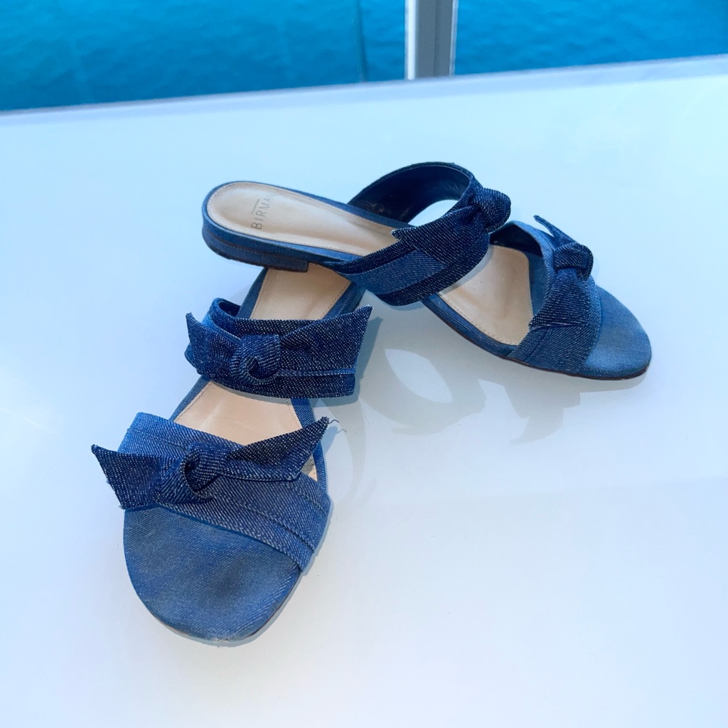 Alexandre Birman Denim Knot Bow Slide Mules In Blue